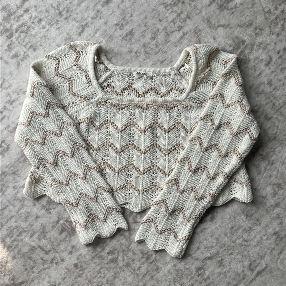 Cream and Tan Knit Sweater - Picture 1 of 6